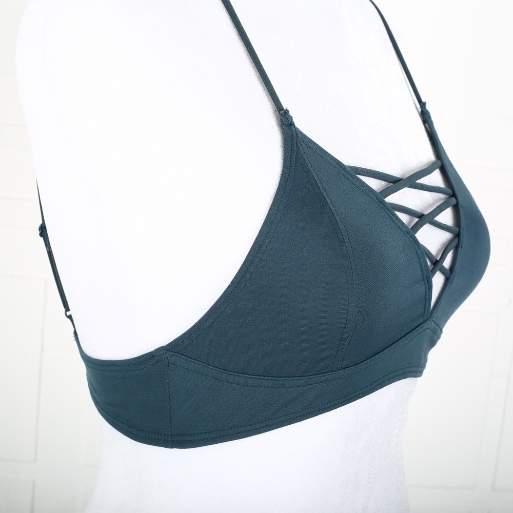 By Together Dark Blue Green Tie Front Bralette - Picture 3 of 8
